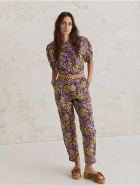NWT Yerse Purple Floral Print Cotton Jumpsuit